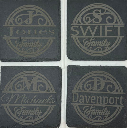 Personalized Slate Coasters - Family Name Collection